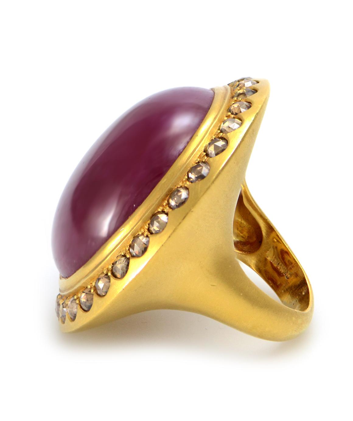 100% Auth Mouawad 22K Yellow Gold Genuine Cabochon Ruby & Natural Diamond Ring 1