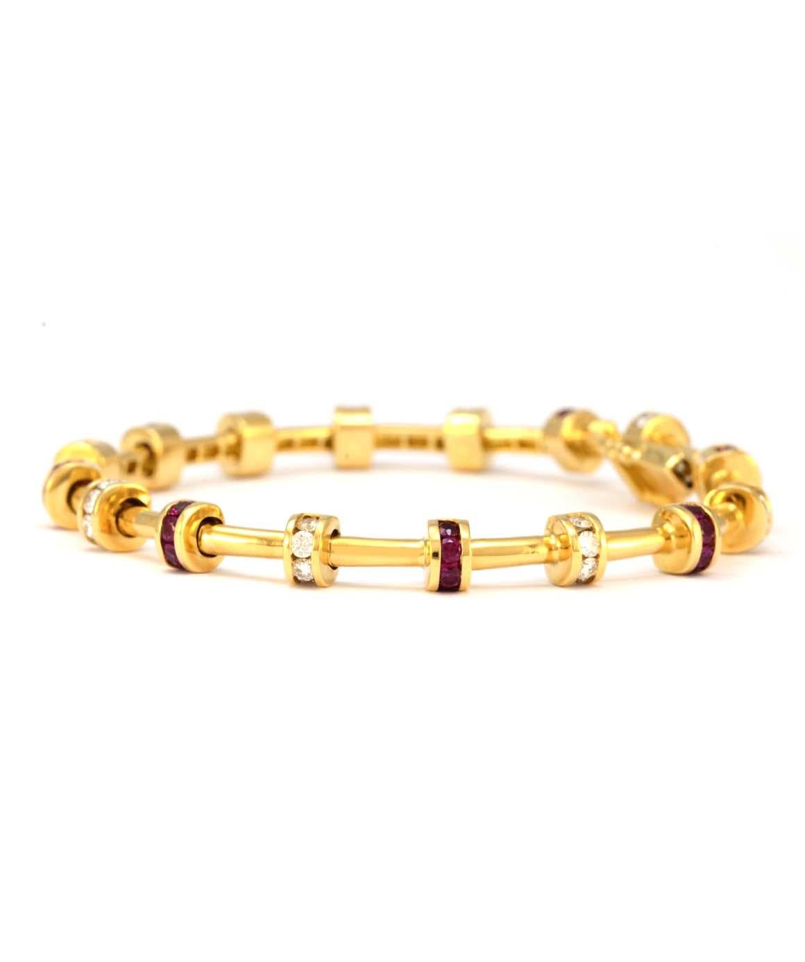 Contemporary 100% Authentic Charles Krypell Solid 18 Karat Gold Ruby and Diamond Bracelet