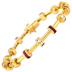 100% Authentic Charles Krypell Solid 18 Karat Gold Ruby and Diamond Bracelet