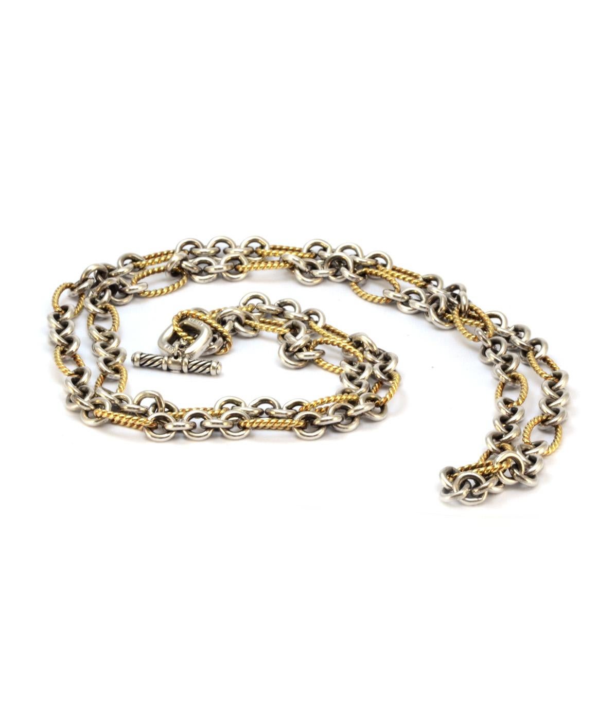 100% Authentic David Yurman Solid 18K Yellow Gold & Sterling Silver Chain.This two-toned authentic chain is in excellent condition. It is approximately 36