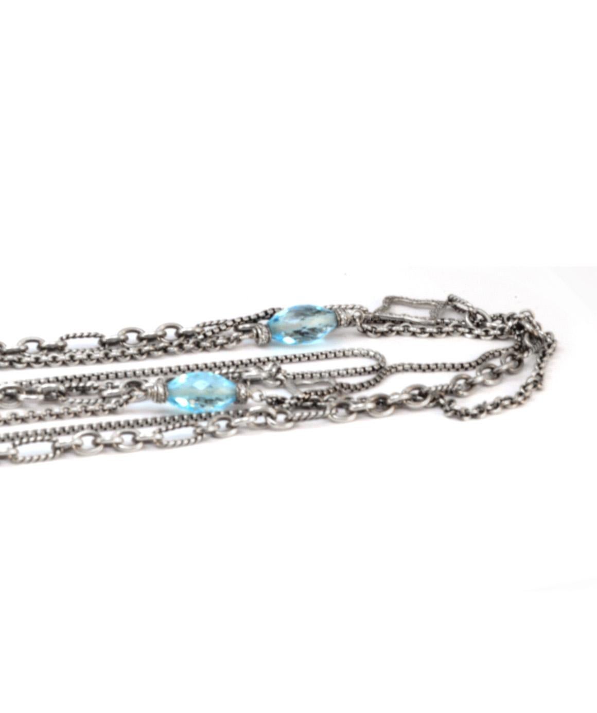 Women's or Men's 100% Authentic David Yurman Sterling Silver Natural Diamond and Topaz Necklace