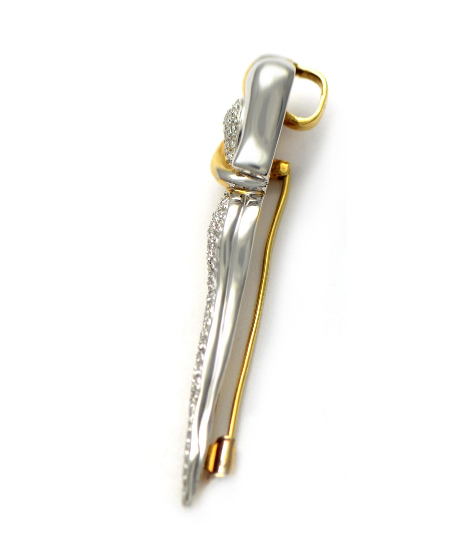 Women's or Men's 100% Authentic Erte Solid 18K Two-Tone Gold Man & Woman Diamond Pin/Pendant