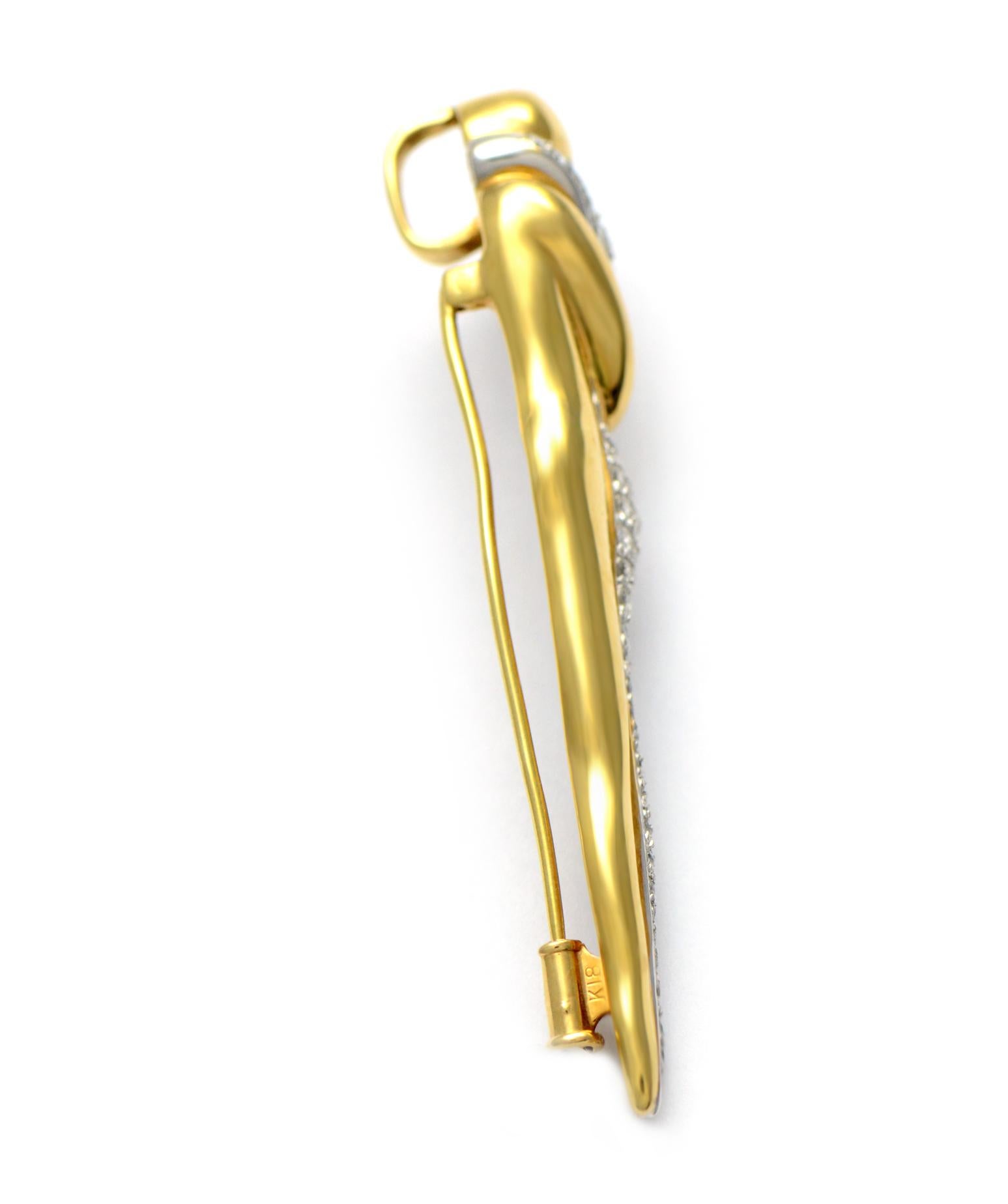100% Authentic Erte Solid 18K Two-Tone Gold Man & Woman Diamond Pin/Pendant 1