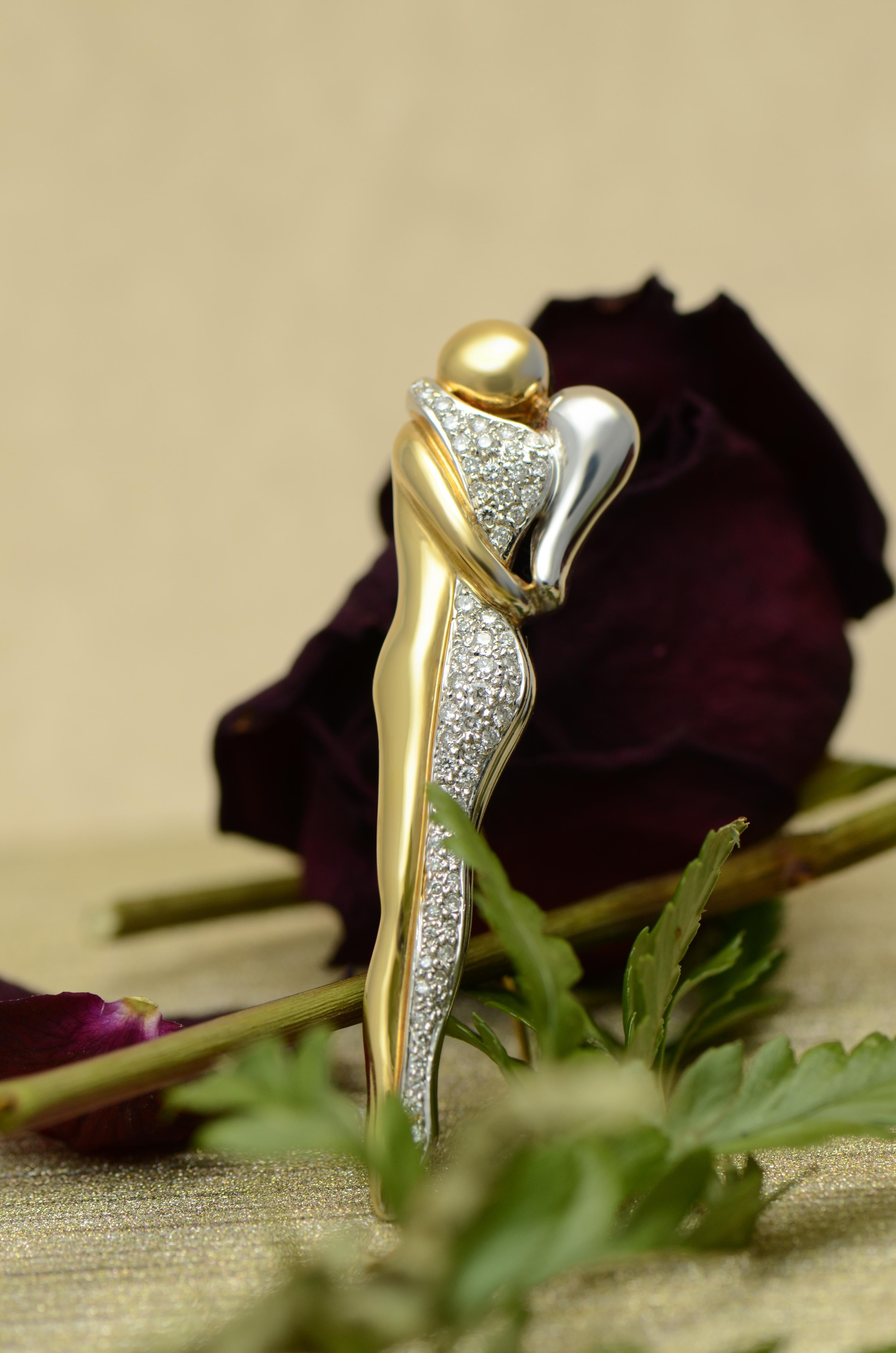 100% Authentic Erte Solid 18K Two-Tone Gold Man & Woman Diamond Pin/Pendant 3