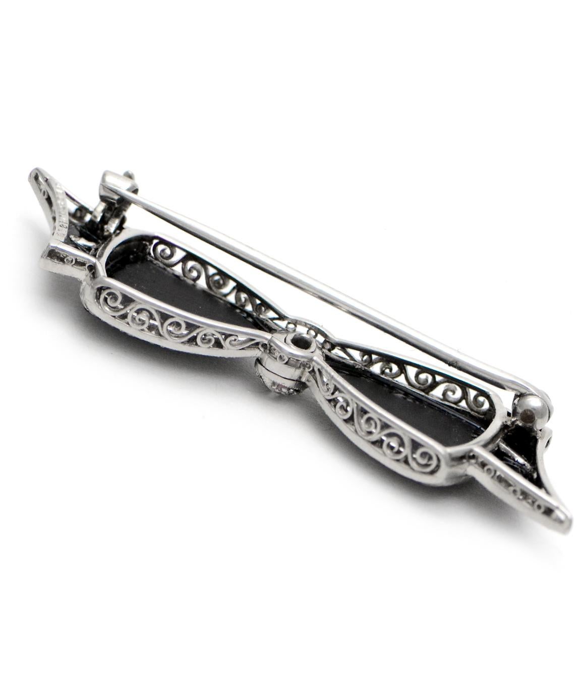 Women's or Men's J.E Caldwell & Co. Pure Platinum Designer Diamond and Carved Onyx Bow