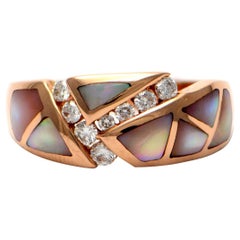100% Authentic Kabana Solid 14K Rose Gold Mother of Pearl & Natural Diamond Ring