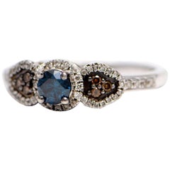 100% Authentic LeVian Diamond Ring w Genuine Blue, White and Chocolate Diamonds