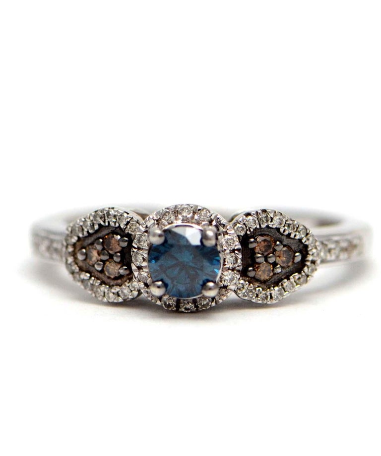 100 Authentic LeVian Diamond Ring w Genuine Blue, White and Chocolate
