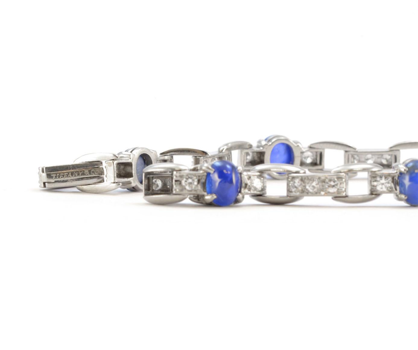 100% Authentic Tiffany & Co. Platinum Cabochon Sapphire and Diamond Bracelet In Excellent Condition In Manchester, NH