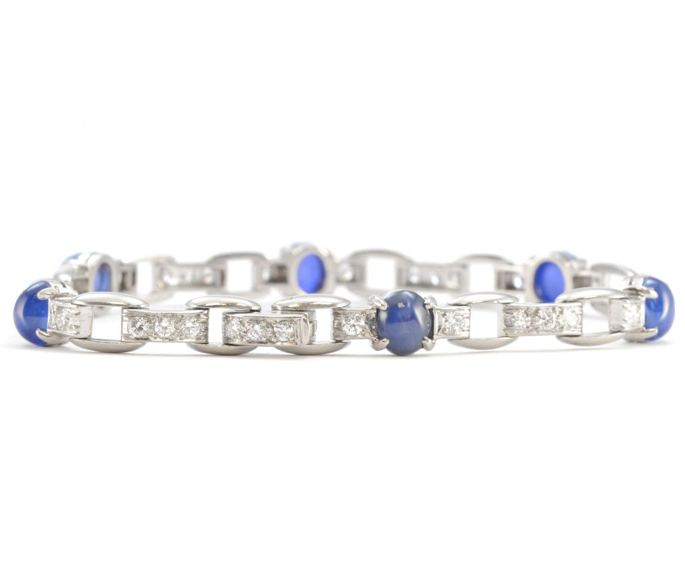 Women's or Men's 100% Authentic Tiffany & Co. Platinum Cabochon Sapphire and Diamond Bracelet