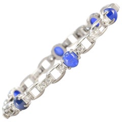 100% Authentique Tiffany & Co. Platinum Cabochon Sapphire and Diamond Bracelet