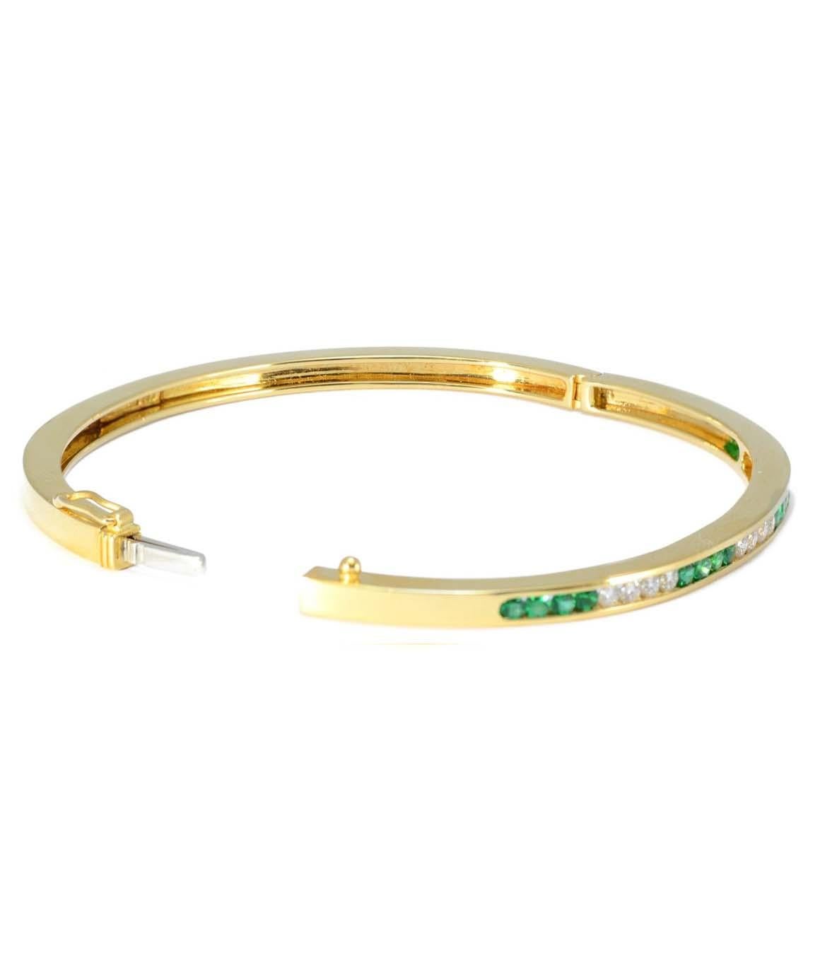 Round Cut 100% Authentic Tiffany & Co. Solid 18 Karat Gold Emerald and Diamond Bangle