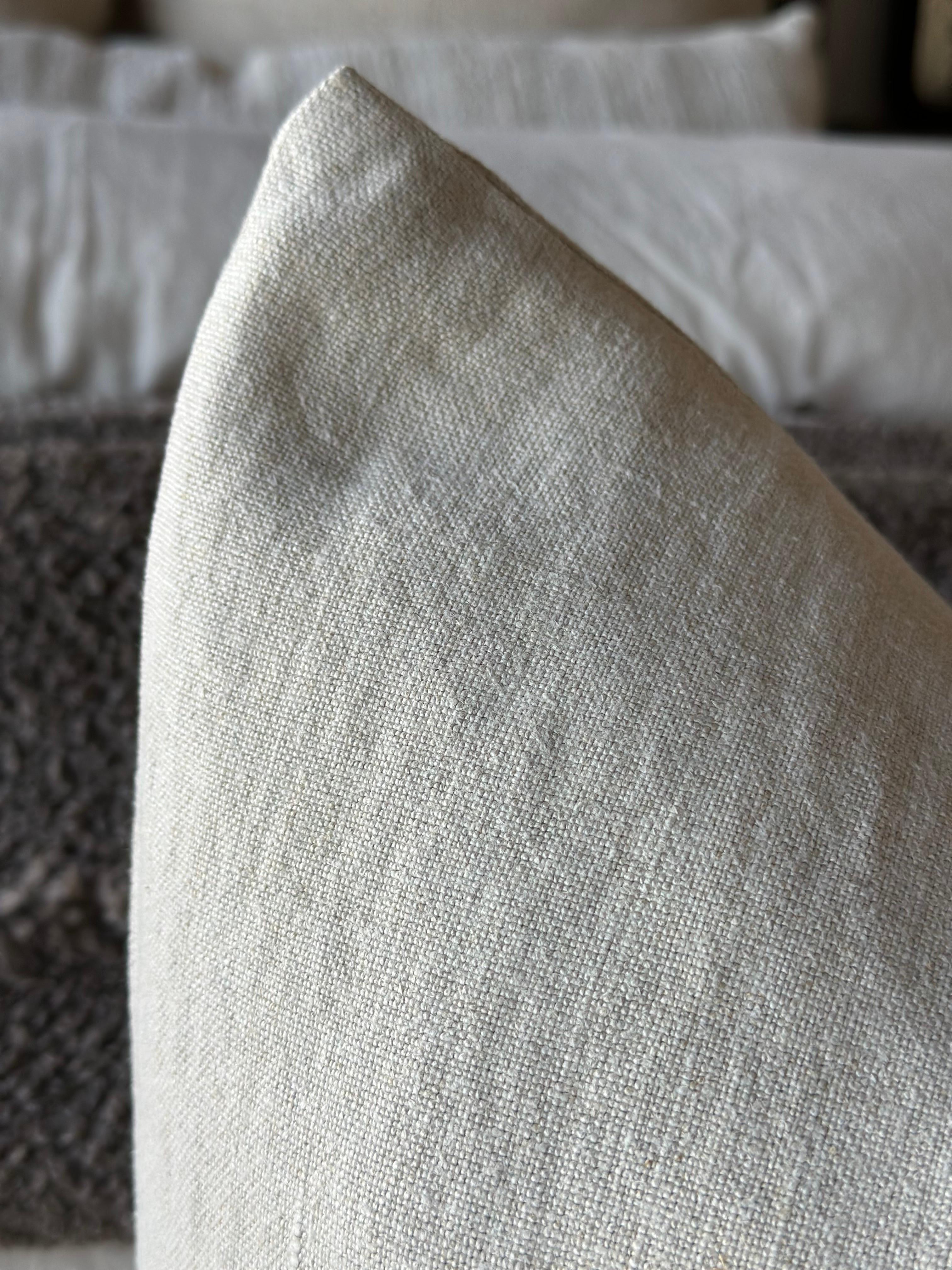 Contemporary 100% Belgian Linen Pillow Cover with Hidden Zipper For Sale