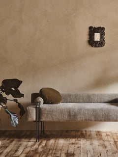 100% Belgian Linen Upholstered Bench with Iron Accents.