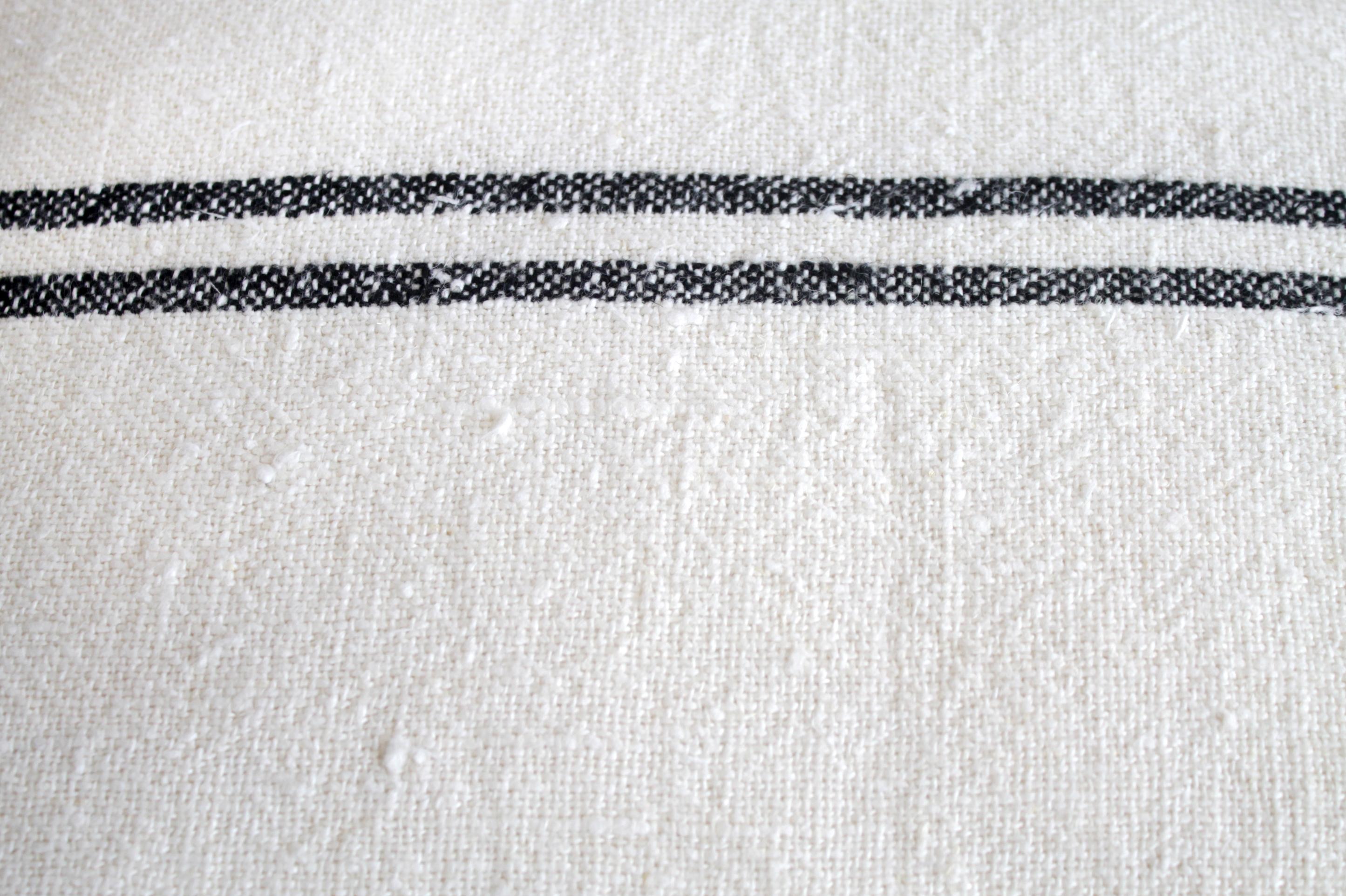 100% Belgian Off White Linen Lumbar Pillow with Black Stripes 1