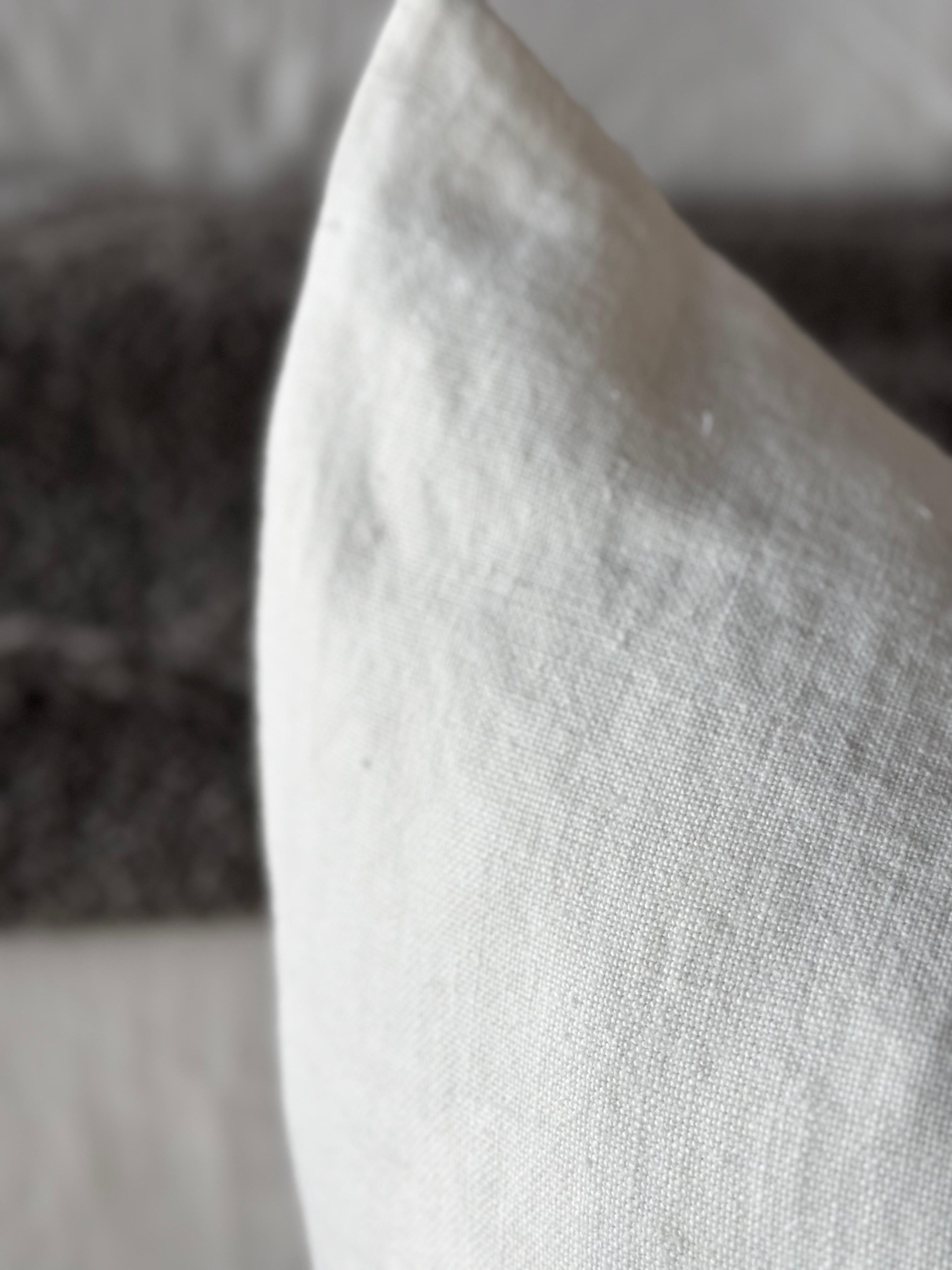 Danish 100% Belgium Linen Oyster White Pillow with Down Feather Insert For Sale