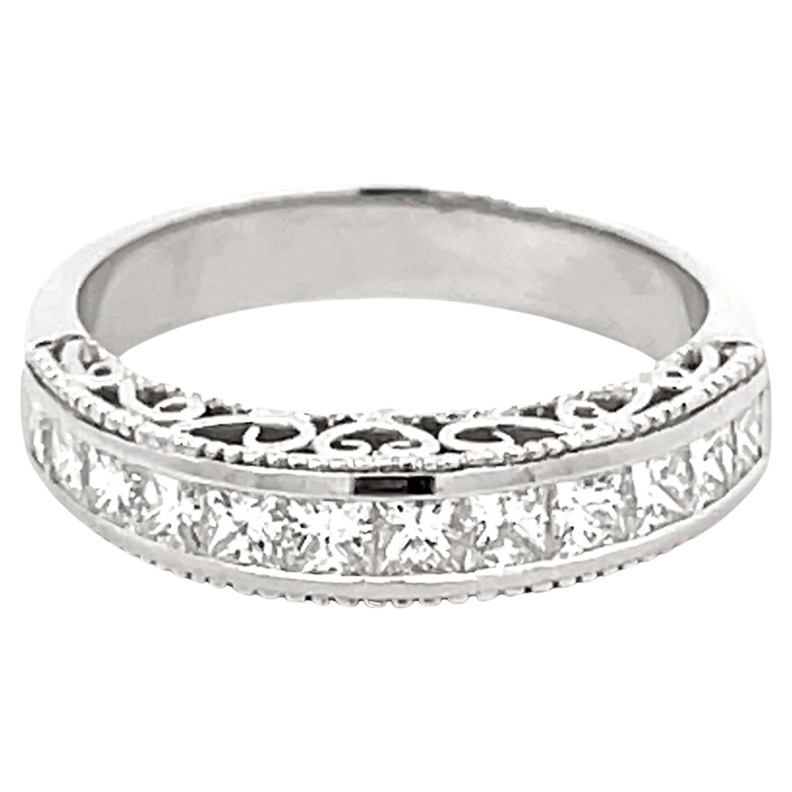 1.00 Carat 12 Princess Cut Diamond Band Ring Platinum For Sale