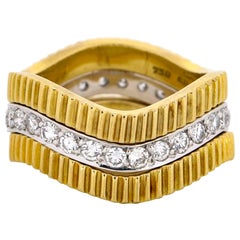 1.00 Carat 18 Karat Gold Diamond Set of 3 Wave Band Rings