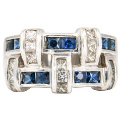 1.00 Carat 18 Karat White Gold Sapphire Diamond Band Ring