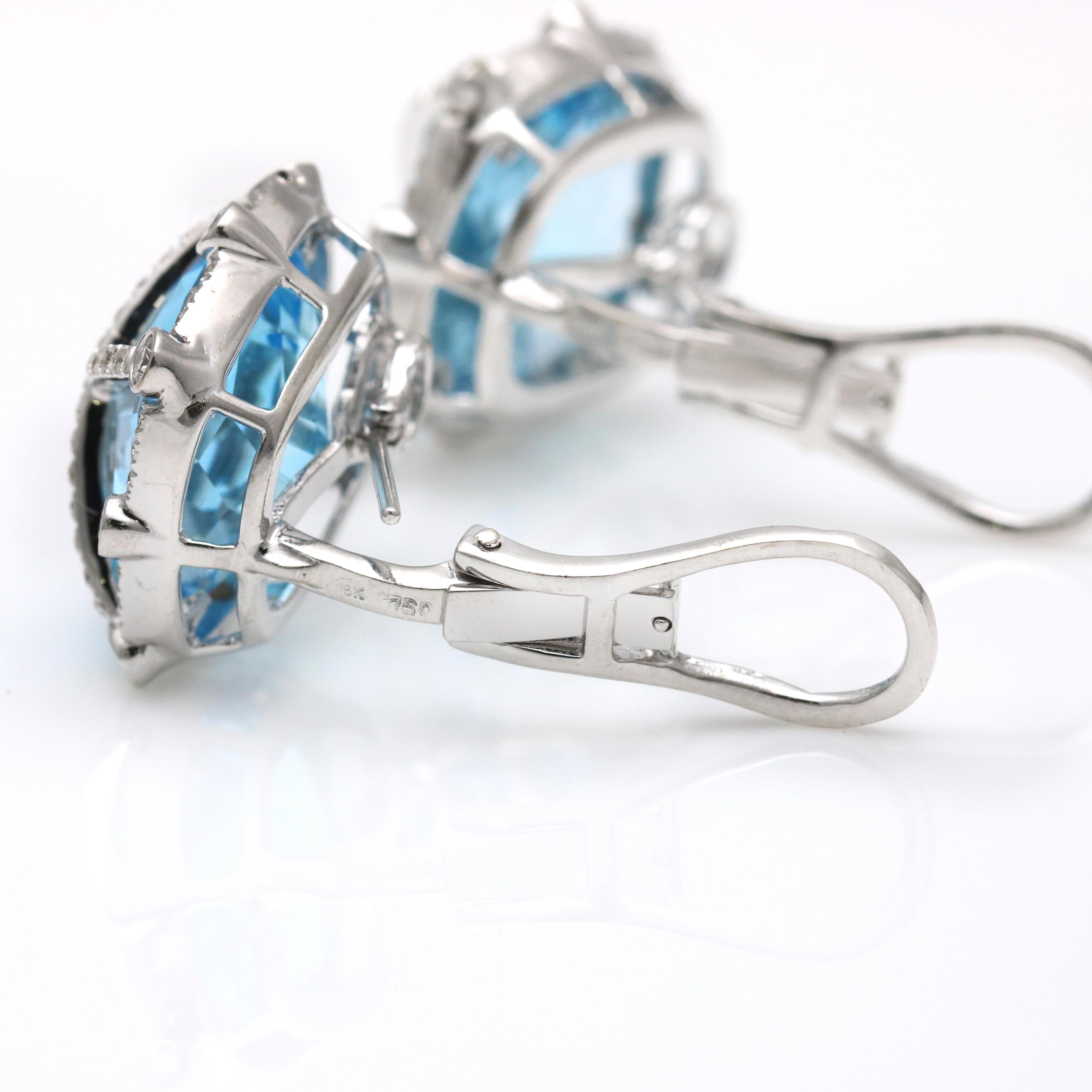 1.00 Carat 18 Karat White Gold Blue Topaz Diamond Stud Earrings For Sale 1