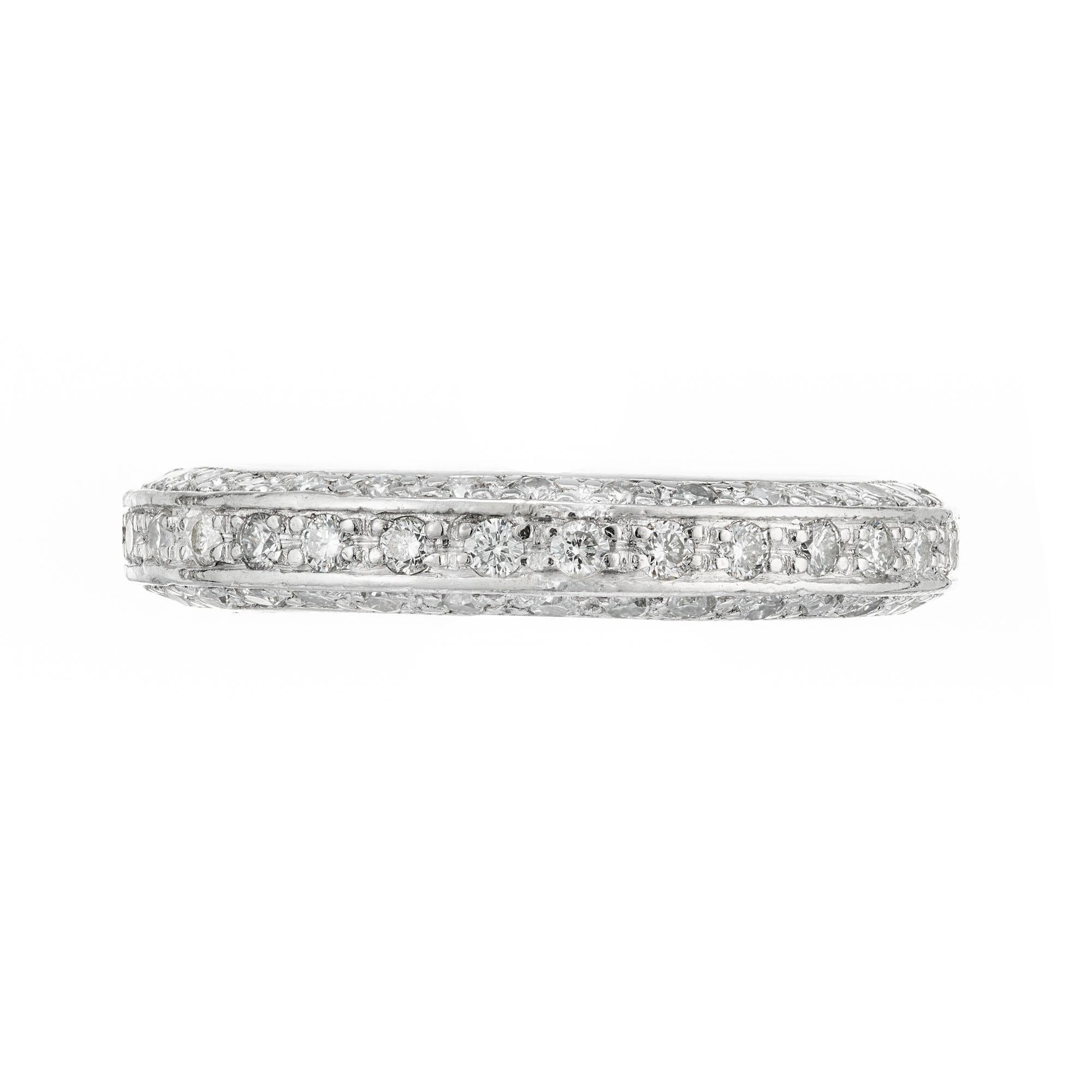 Round Cut 1.00 Carat 3-Row Diamond Platinum Eternity Wedding Band Ring For Sale
