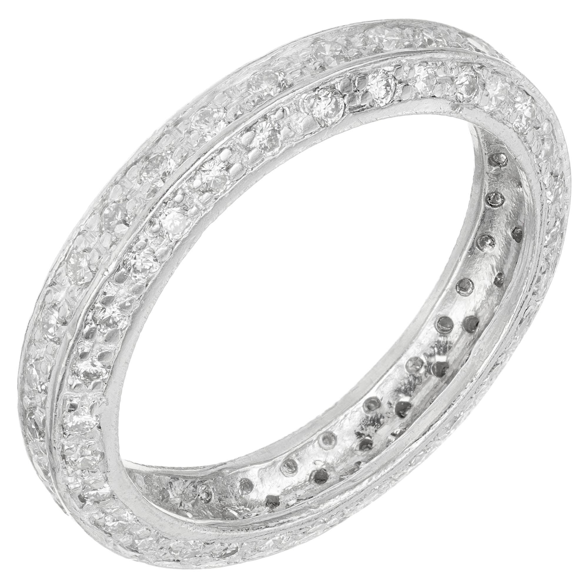 1.00 Carat 3-Row Diamond Platinum Eternity Wedding Band Ring For Sale