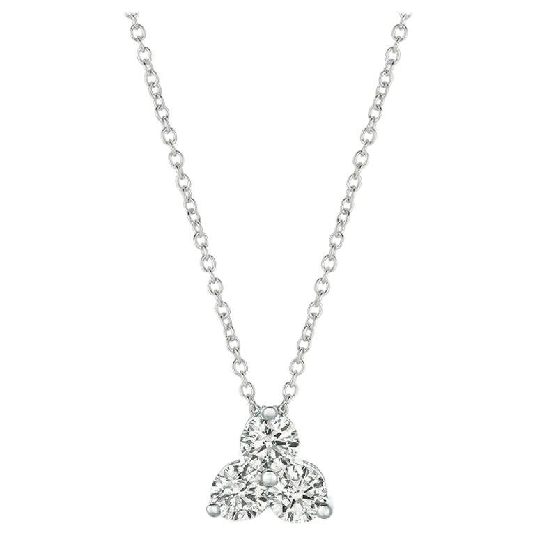 1.00 Carat 3 Stone Diamond Necklace G-H SI 14 Karat White Gold Chain