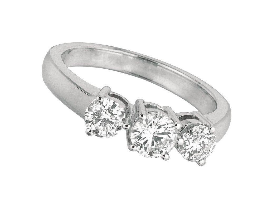 For Sale:  1.00 Carat 3-Stone Natural Diamond Ring G SI 14 Karat White Gold 2
