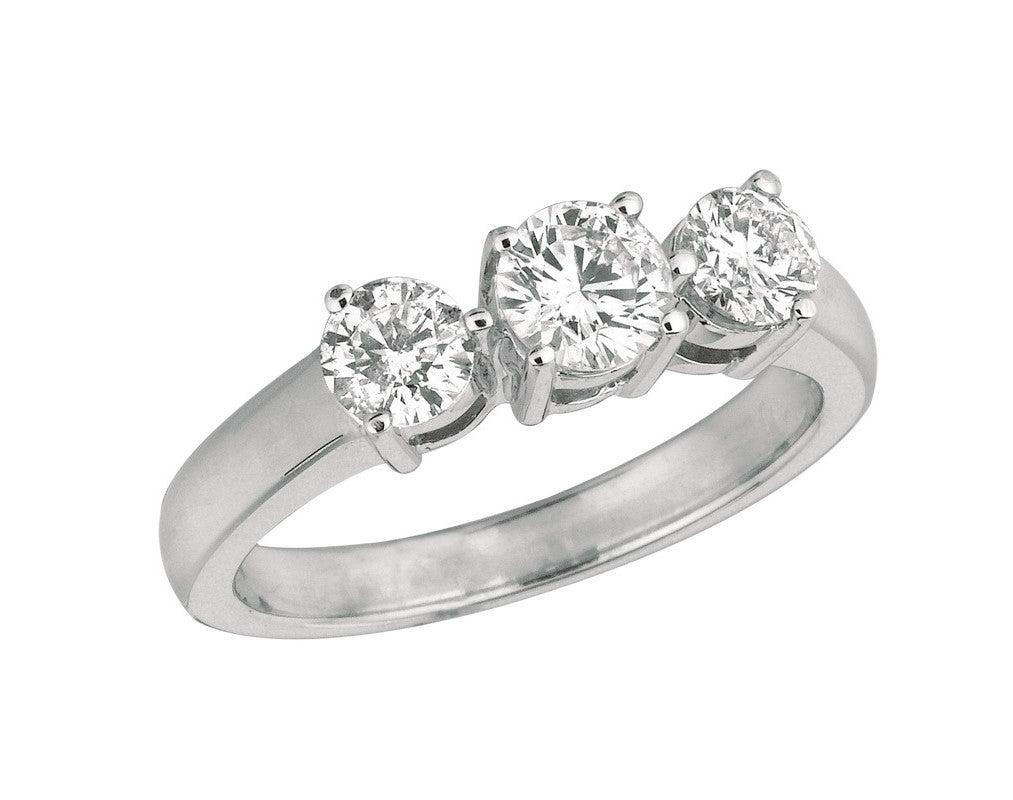 For Sale:  1.00 Carat 3-Stone Natural Diamond Ring G SI 14 Karat White Gold 3