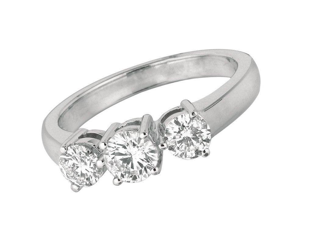 For Sale:  1.00 Carat 3-Stone Natural Diamond Ring G SI 14 Karat White Gold 4