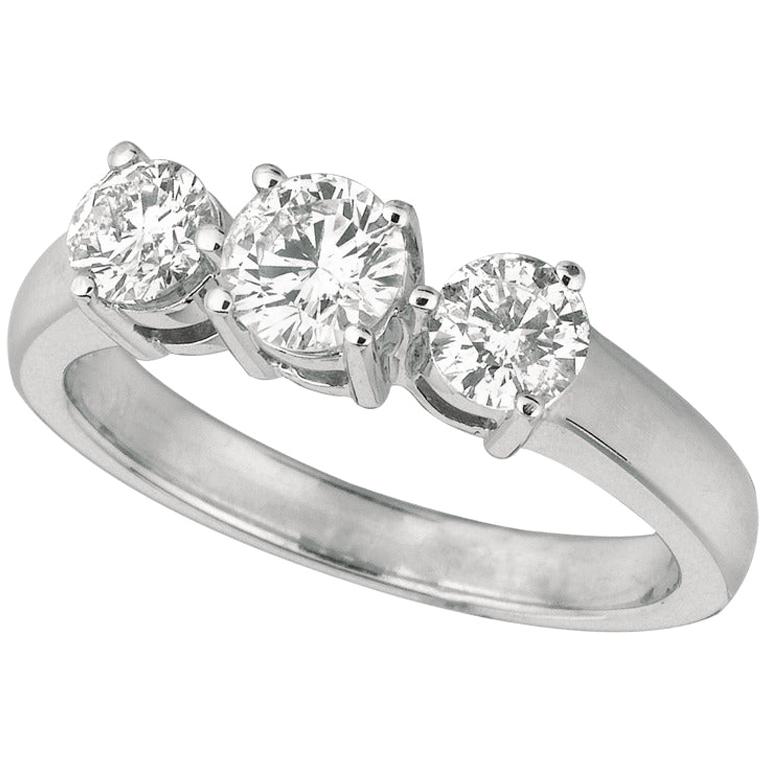 1.00 Carat 3-Stone Natural Diamond Ring G SI 14 Karat White Gold For Sale