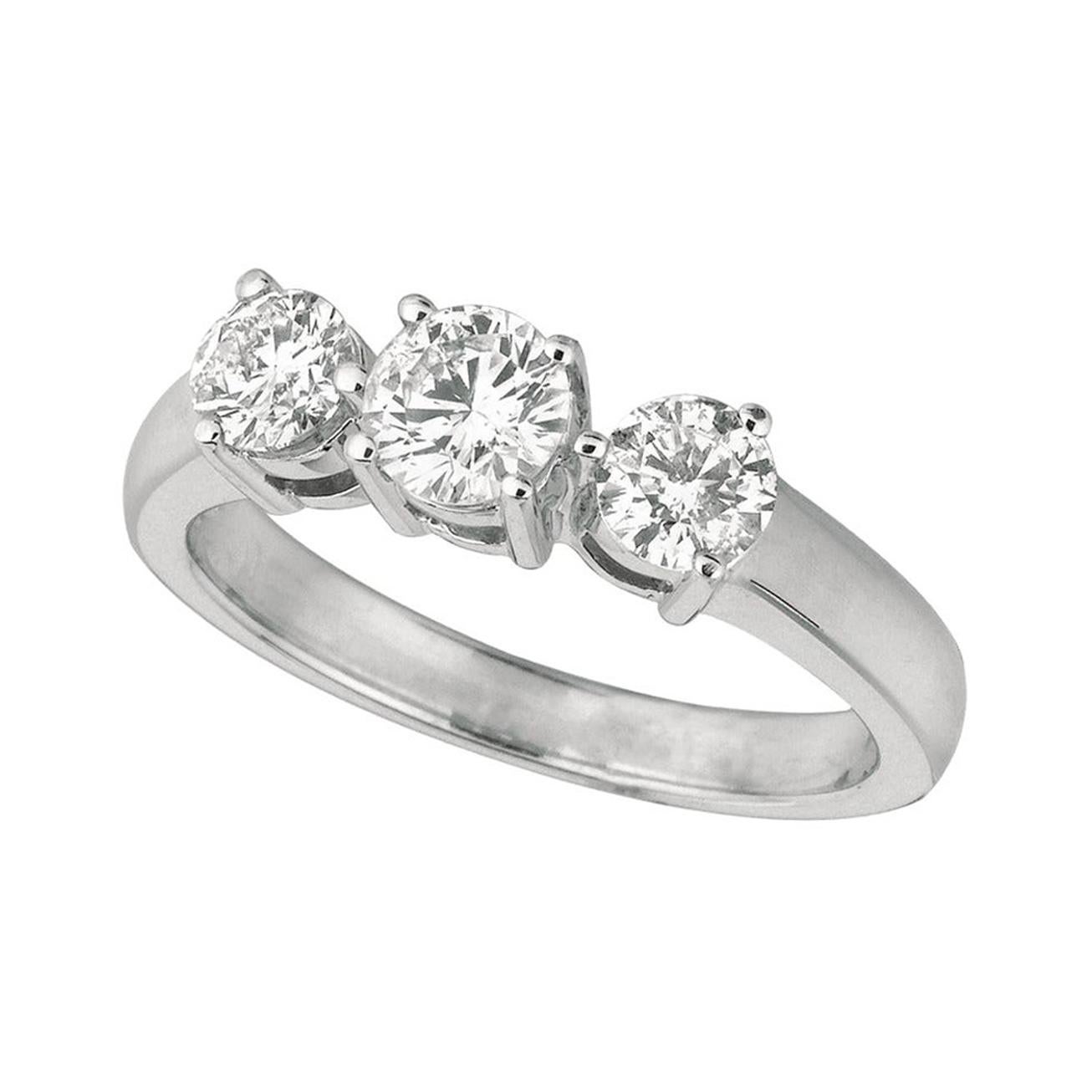 En venta: 1,00 Quilate Anillo de 3 Diamantes Naturales G SI Oro Blanco de 14 Quilates