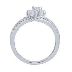 1.00 Carat 3-Stone and Pave Diamond Certified Diamond Ring 14 Karat White Gold