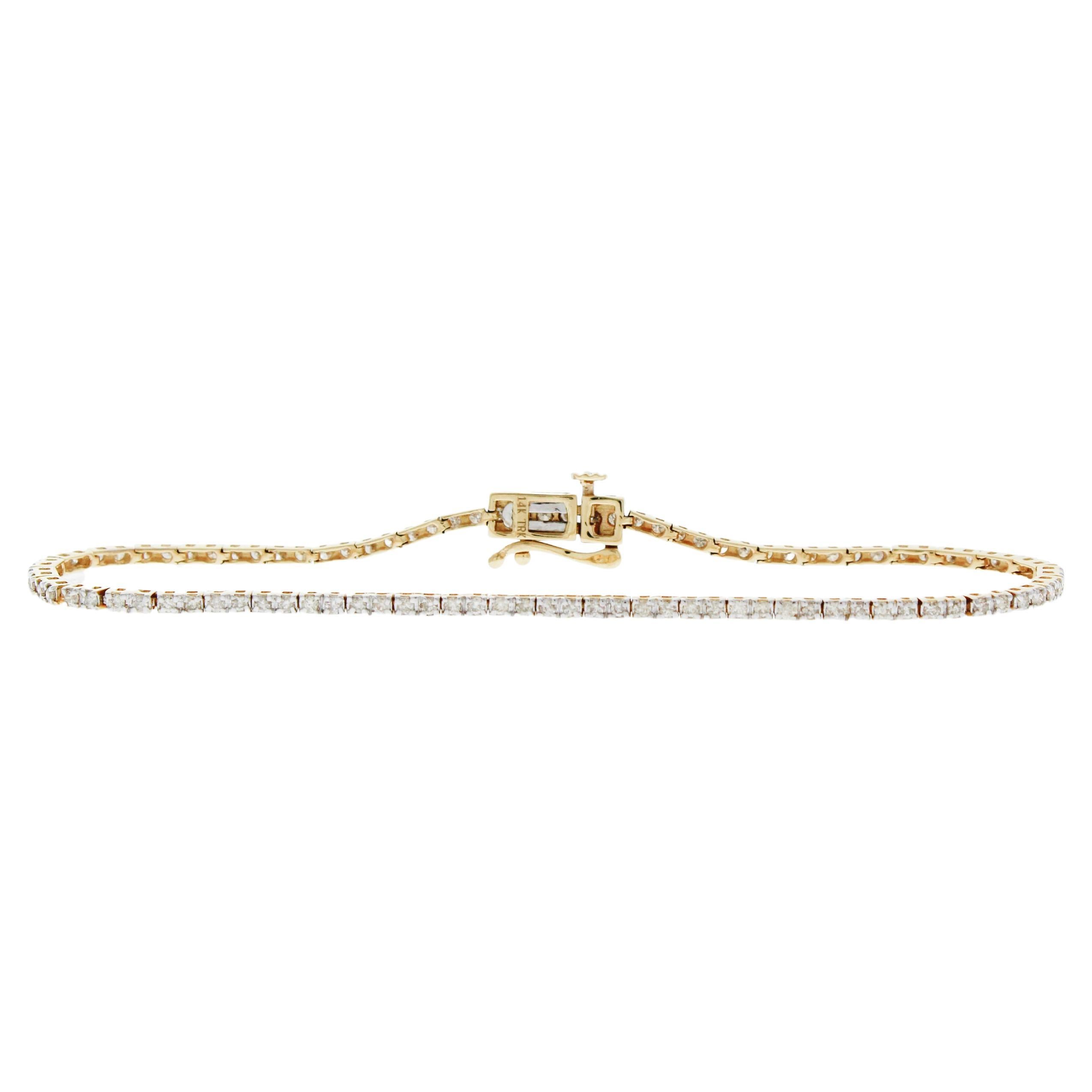 Bracelet tennis à 4 griffes en or jaune 14 carats avec diamants ronds de 1,00 carat en vente