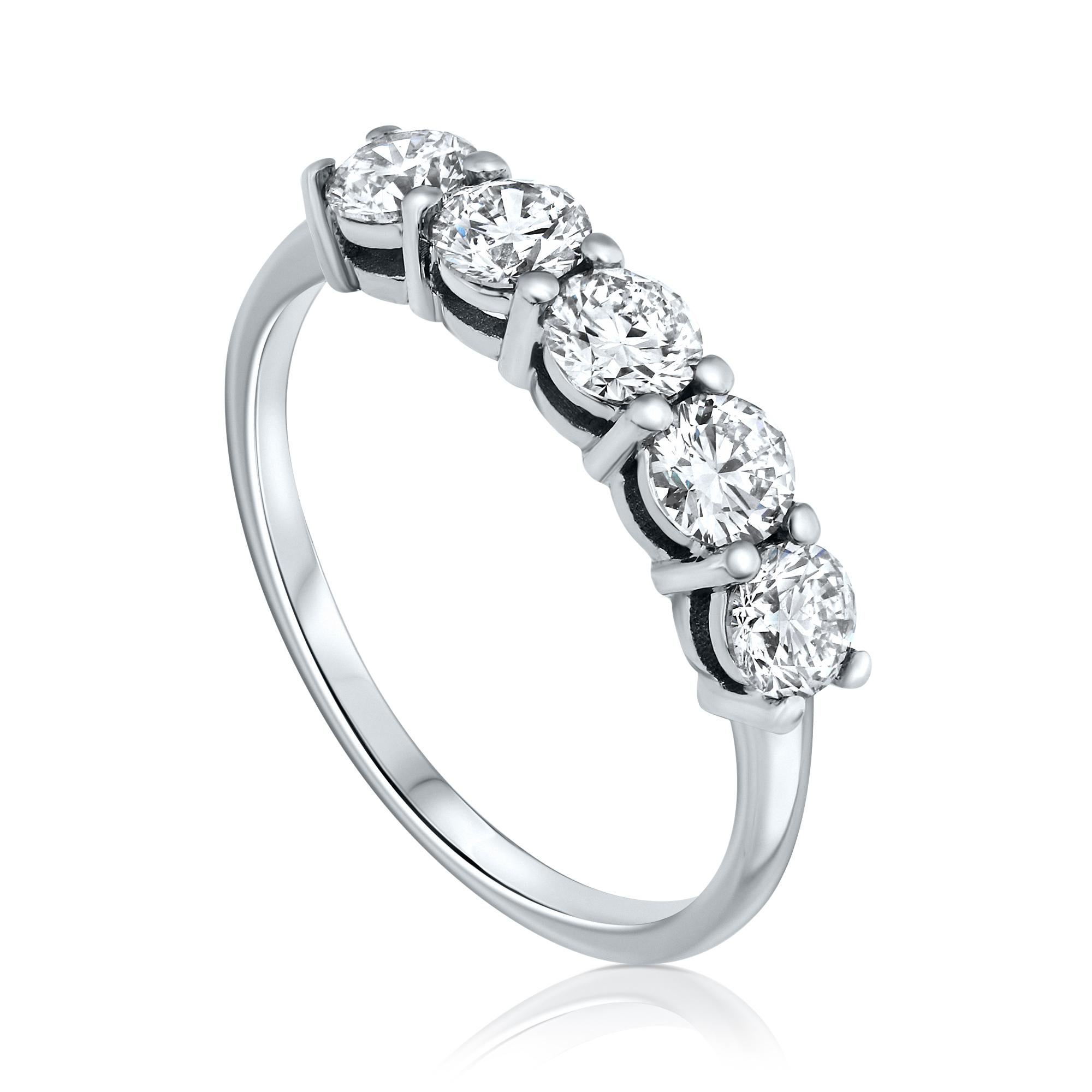 For Sale:  1.00 Carat 5 Stone Diamond Wedding Ring in 14k White Gold, Shlomit Rogel 6