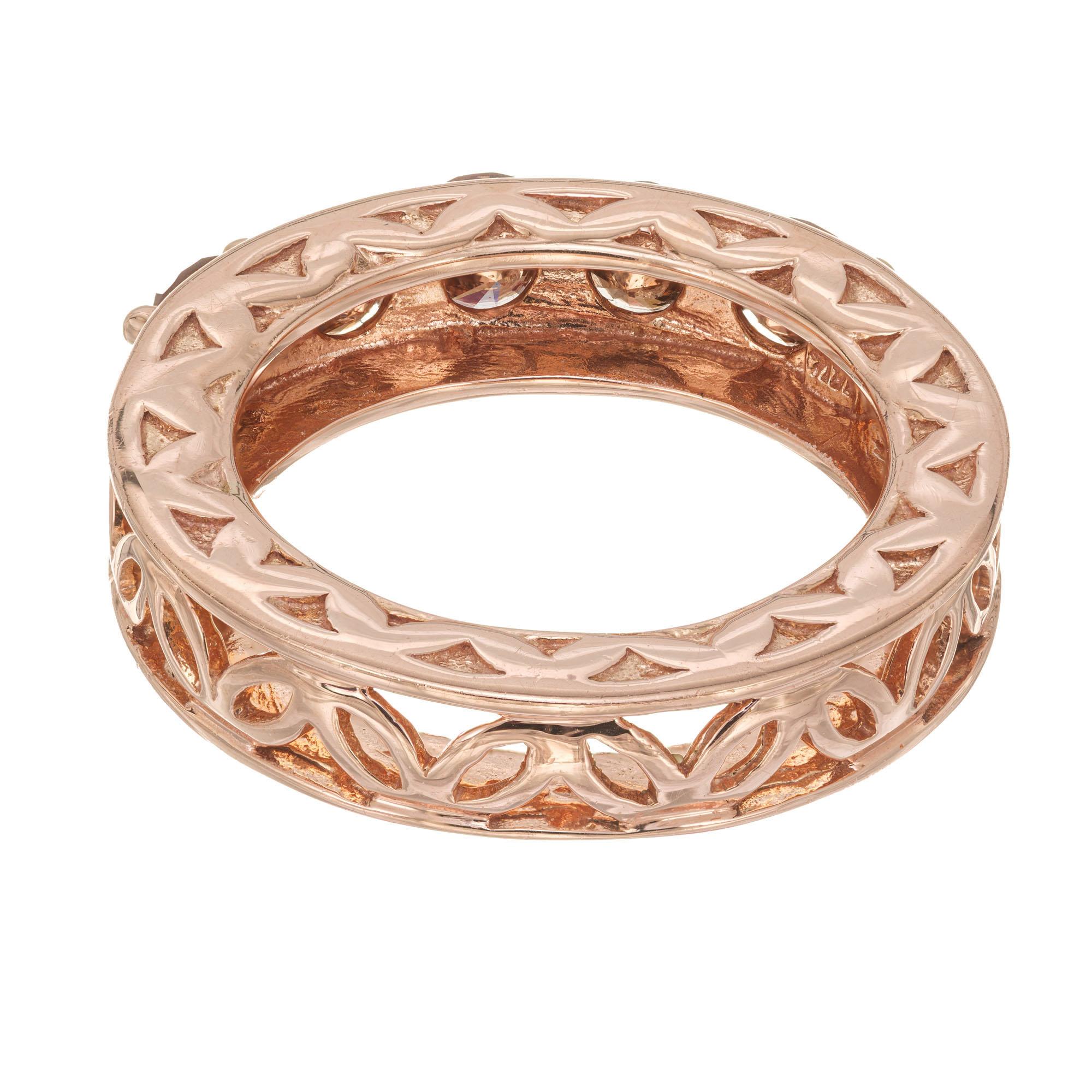 1,00 Karat 5 Stone Natural Brown Diamond Rose Gold Mid-Century Hochzeit Band Ring Damen im Angebot