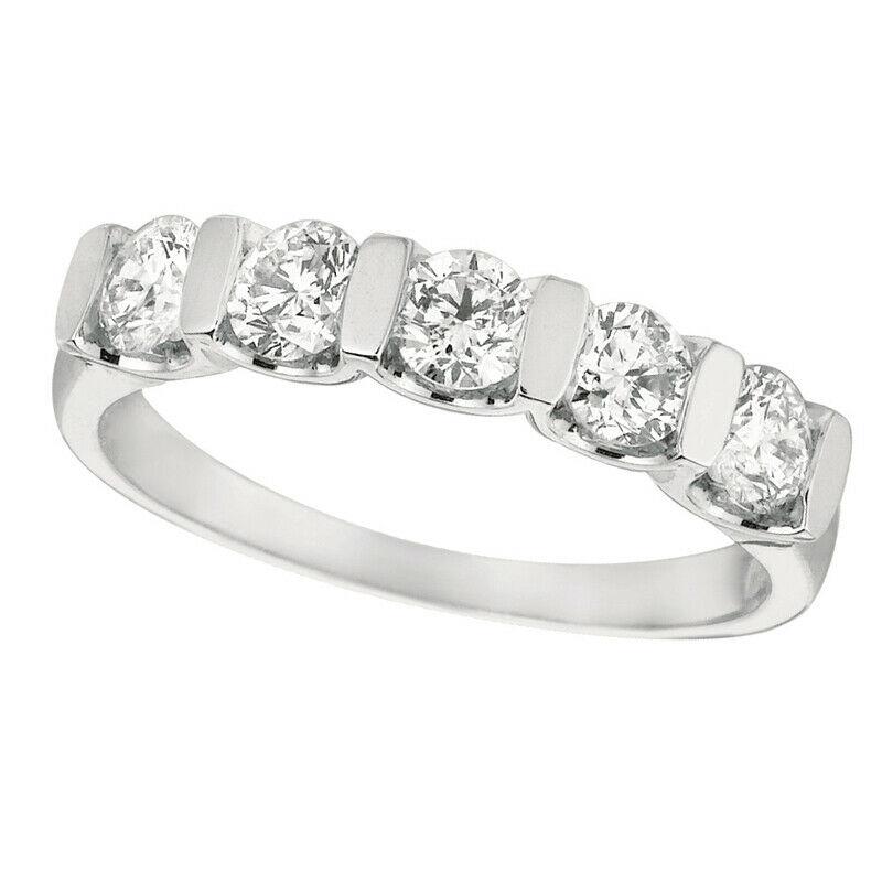 For Sale:  1.00 Carat 5 Stone Natural Diamond Ring Band G SI 14k White Gold 4