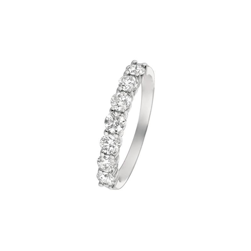 Round Cut 1.00 Carat 7-Stone Natural Diamond Ring G SI 14 Karat White Gold For Sale