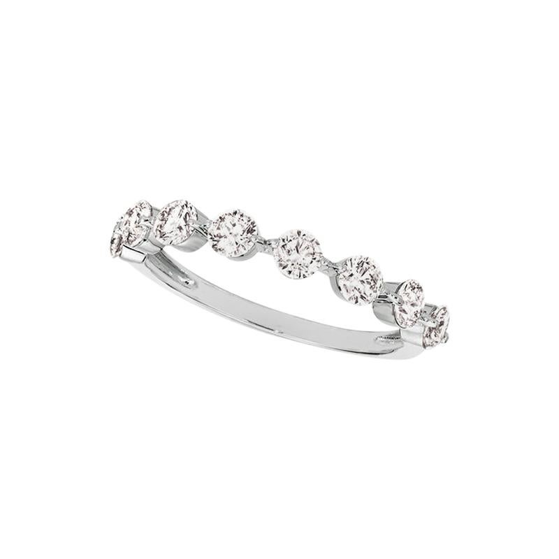 1.00 Carat 8 Stone Natural Diamond Ring Band G SI 14K White Gold For Sale