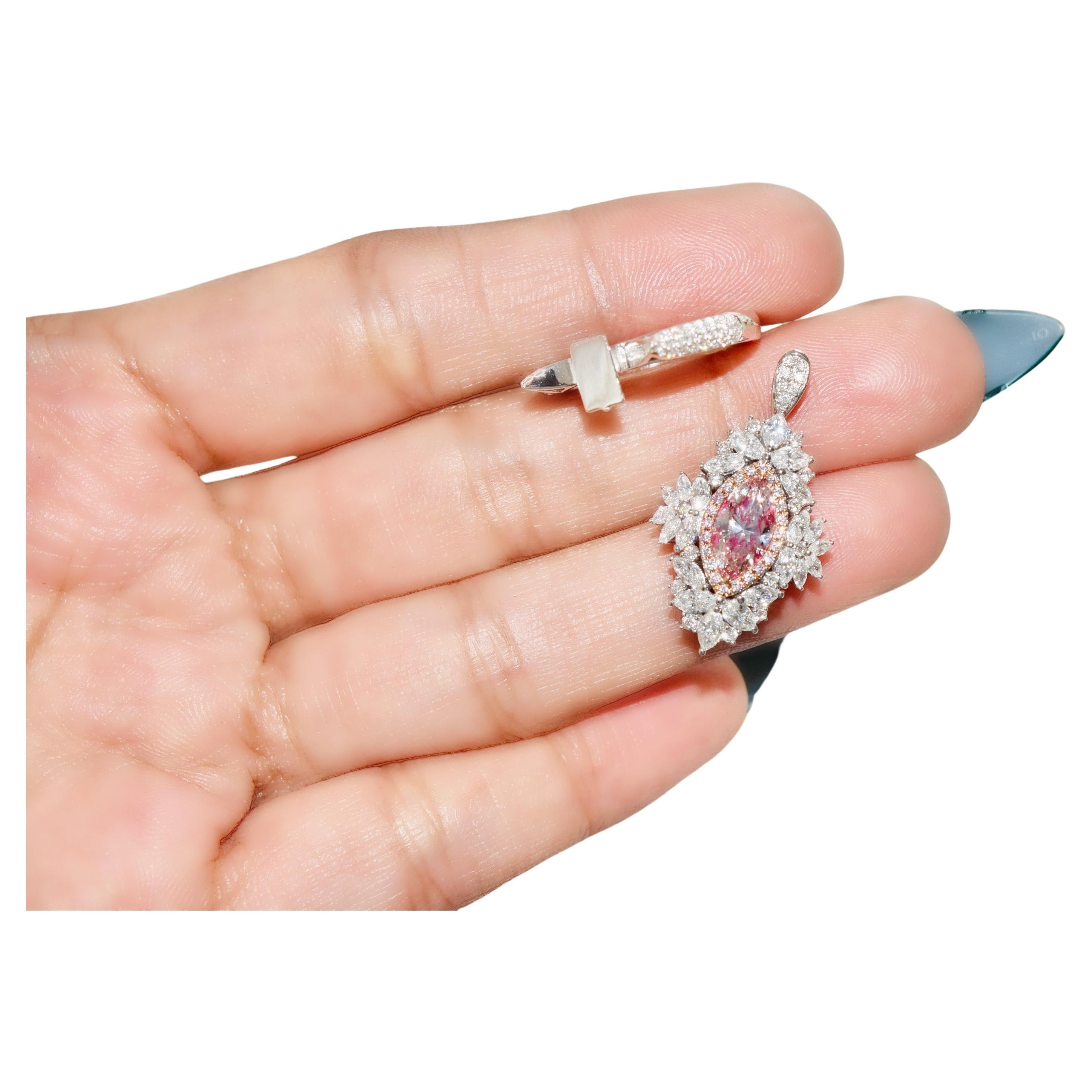 1.02 Carat Fancy Pink Diamond Ring and Pendant Convertible VS Clarity
