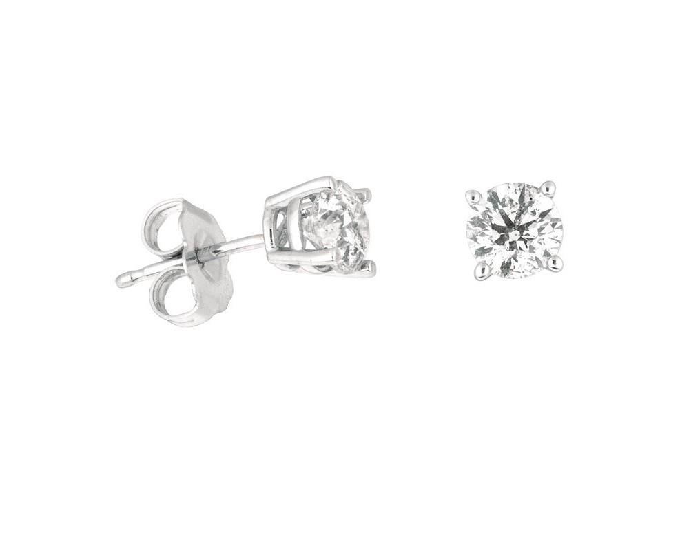 Contemporary 1.00 Carat All Natural Diamond Stud Earrings G SI 14 Karat White Gold For Sale