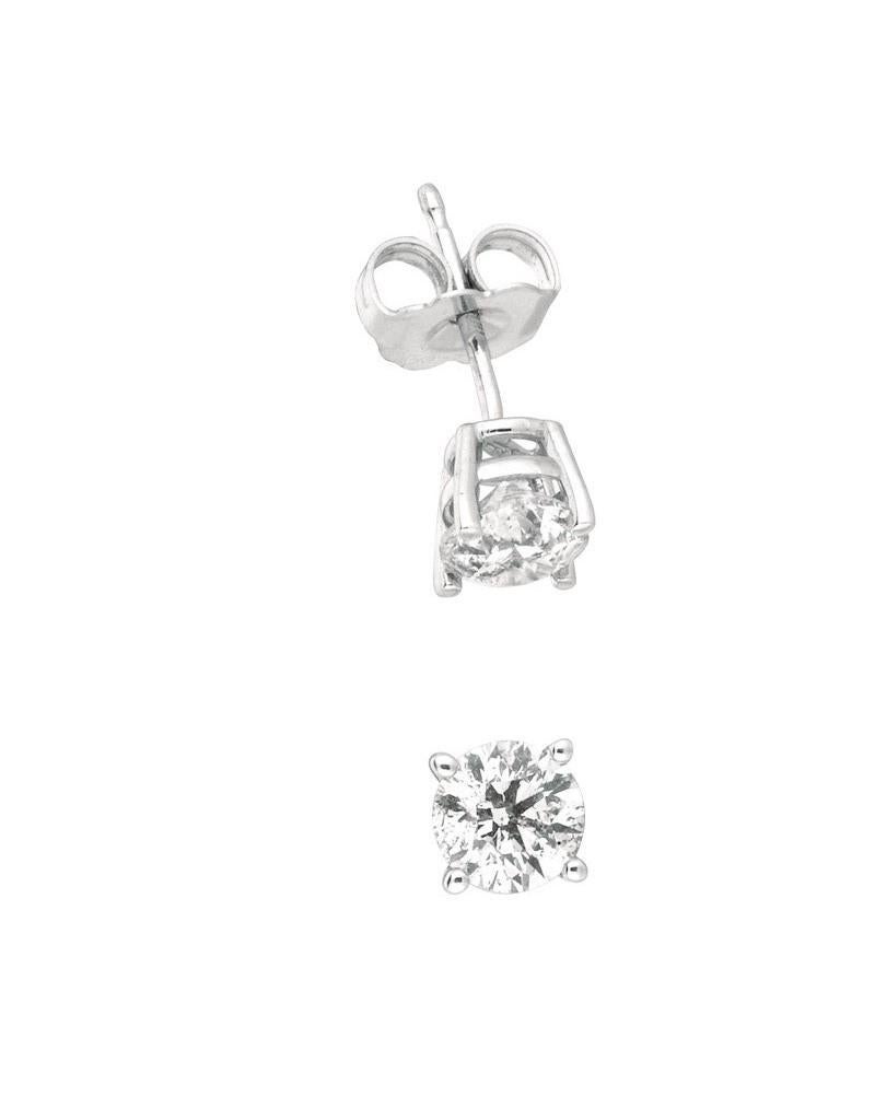 Round Cut 1.00 Carat All Natural Diamond Stud Earrings G SI 14 Karat White Gold For Sale