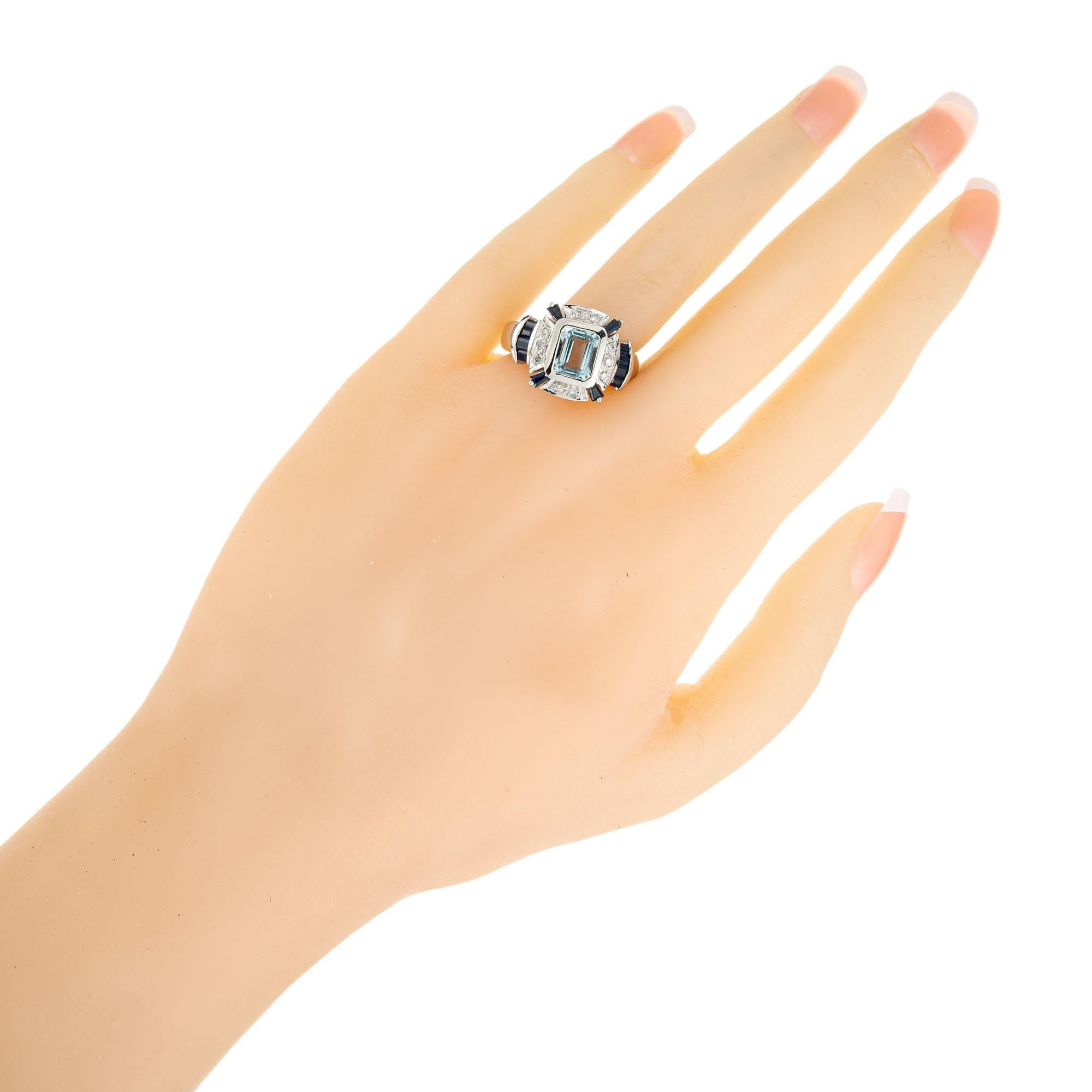Women's 1.00 Carat Aqua Sapphire Diamond Halo White Gold Ring For Sale