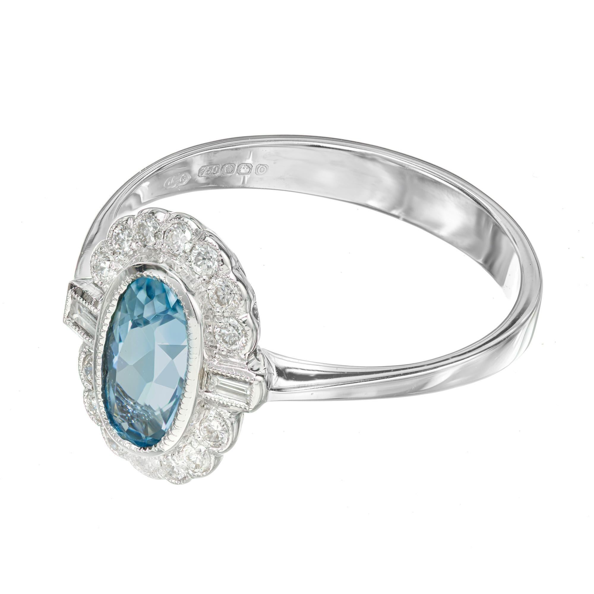1,00 Karat Aquamarin Diamant Halo Weißgold Ring (Ovalschliff) im Angebot