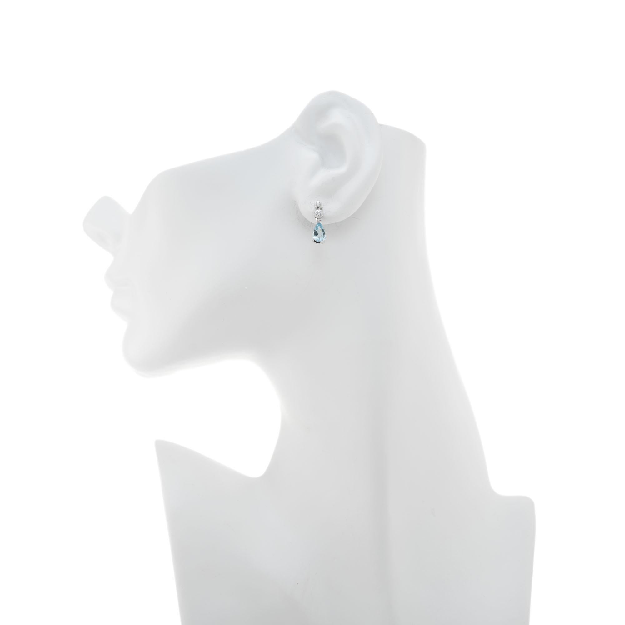 Women's 1.00 Carat Aquamarine Diamond White Gold Dangle Earrings For Sale