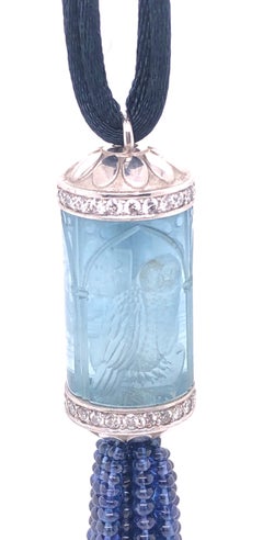 100 Carat Aquamarine Platinum and Diamond Pendant Tassle