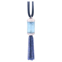 100 Carat Aquamarine Platinum and Diamond Pendant Tassle