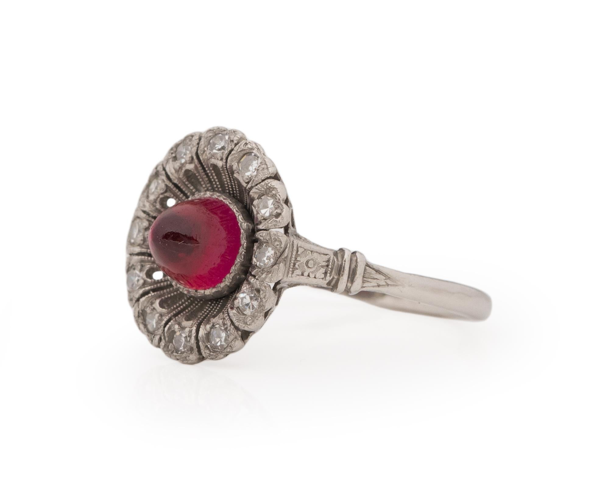 Cabochon 1.00 Carat Art Deco Diamond Platinum Engagement Ring For Sale