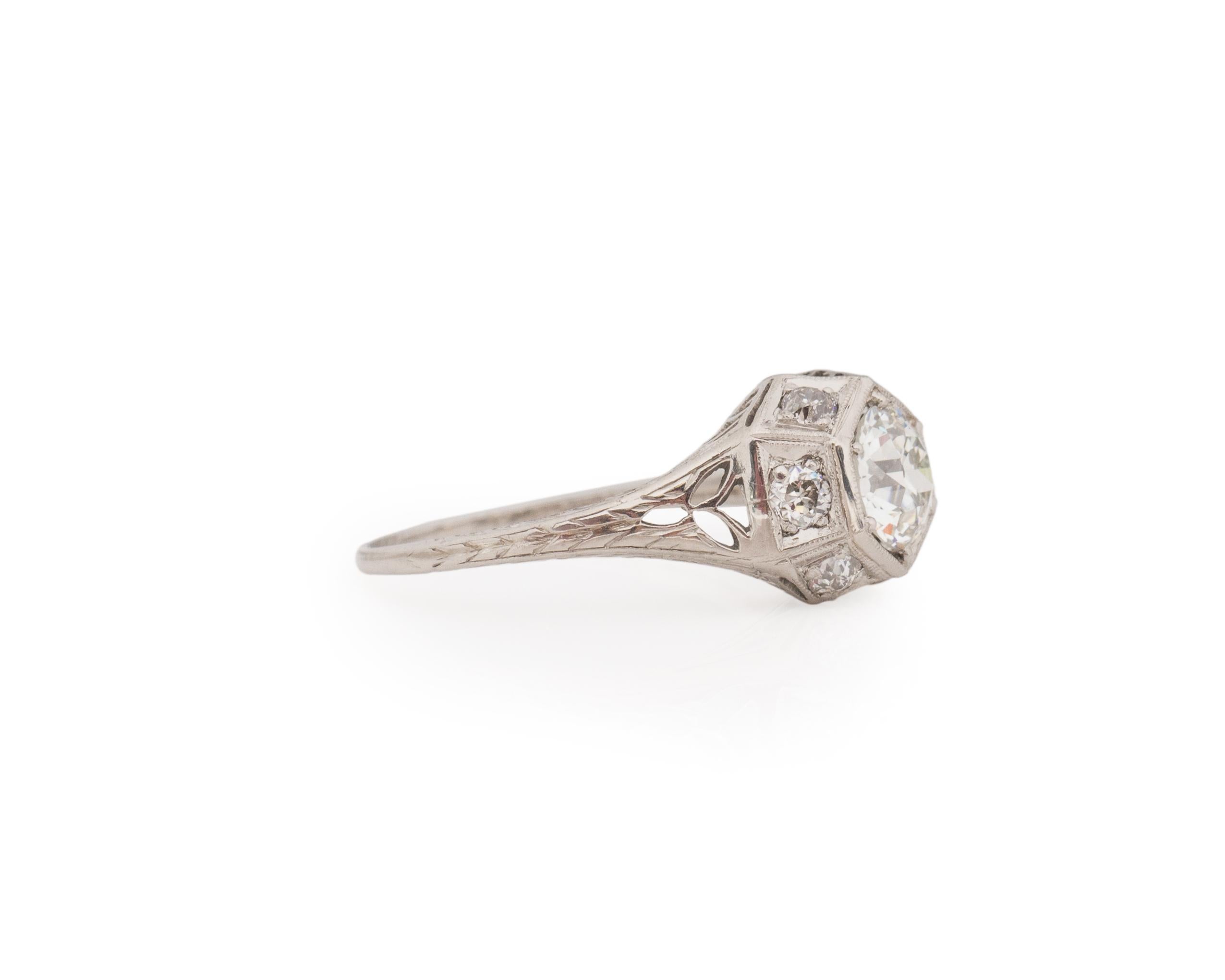 Taglio antico europeo Anello di fidanzamento in platino con diamante Art Deco da 1.00 carati in vendita