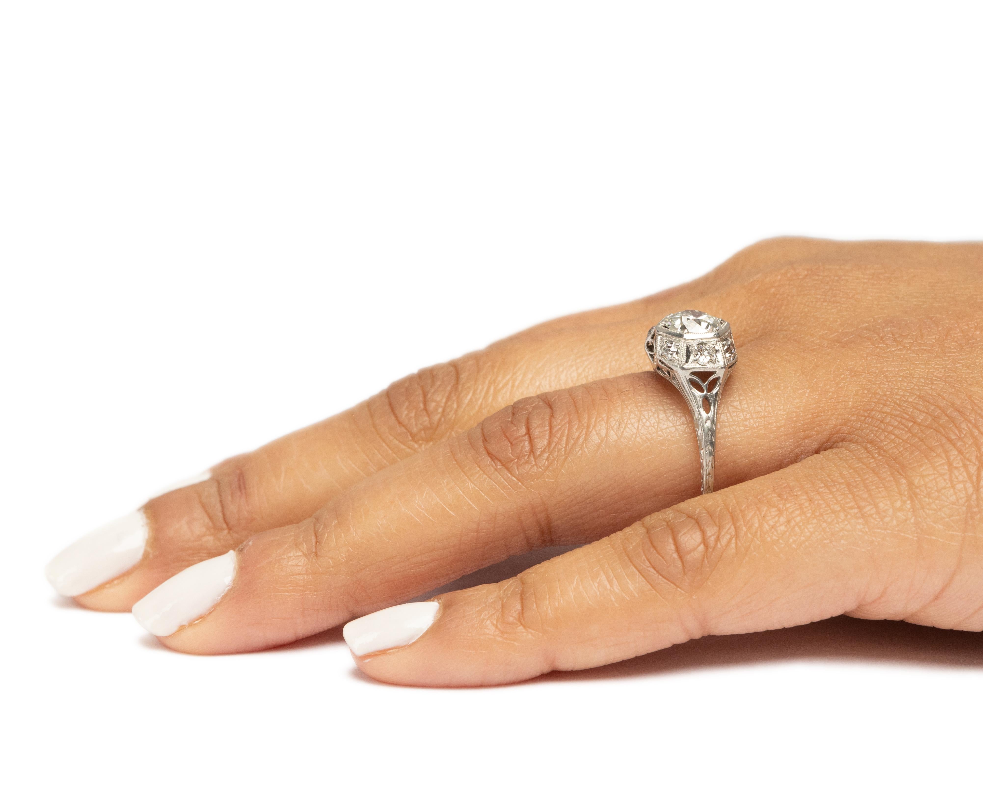 1.00 Carat Art Deco Diamond Platinum Engagement Ring For Sale 2